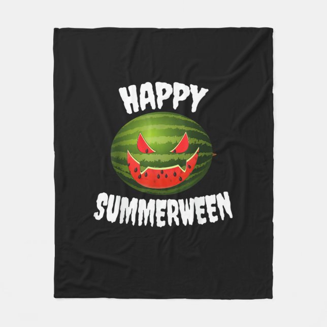 Happy Summerween Retro Watermelon Jack O Lantern Fleece Blanket (Front)