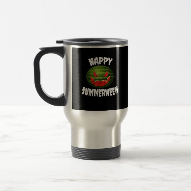 Happy Summerween Retro Watermelon Jack O Lantern Travel Mug (Left)