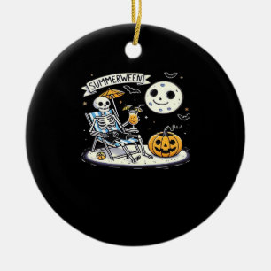 Happy Summerween Skeleton Drink Summer Halloween C Ceramic Tree Decoration