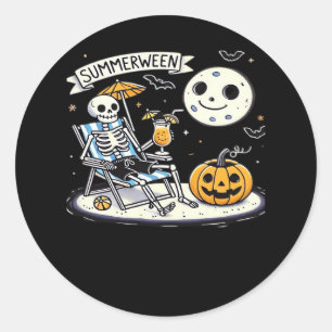 Happy Summerween Skeleton Drink Summer Halloween C Classic Round Sticker