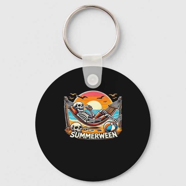 Happy Summerween Skeleton Drink Summer Halloween C Key Ring (Front)