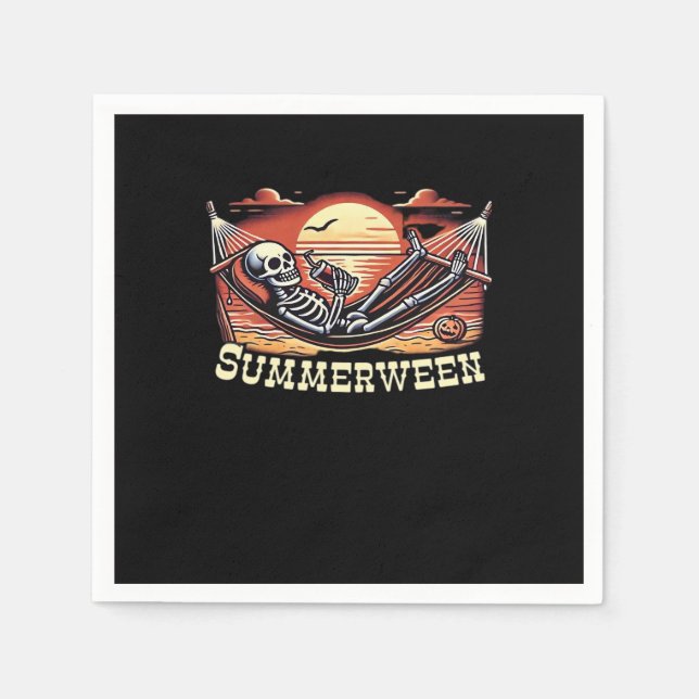 Happy Summerween Skeleton Drink Summer Halloween C Napkin (Front)
