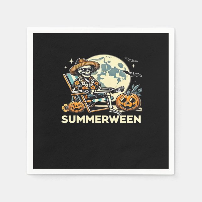 Happy Summerween Skeleton Drink Summer Halloween C Napkin (Front)