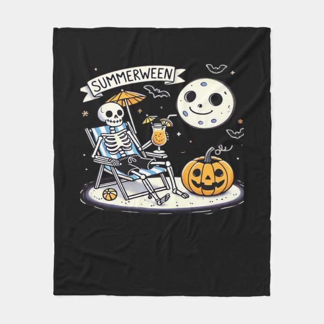 Happy Summerween Skeleton Drink Summer Halloween M Fleece Blanket (Front)