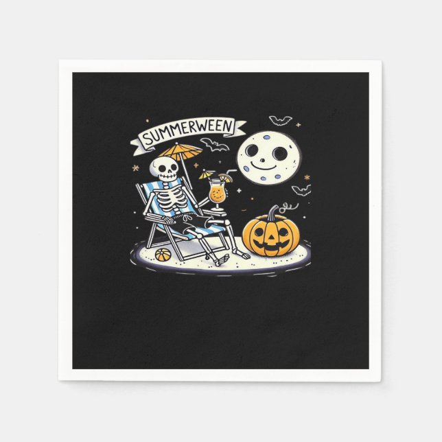 Happy Summerween Skeleton Drink Summer Halloween M Napkin (Front)