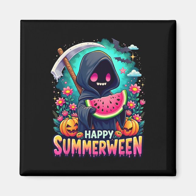 Happy Summerween Skeleton Jack-o-lantern Summer Wa Magnet (Front)