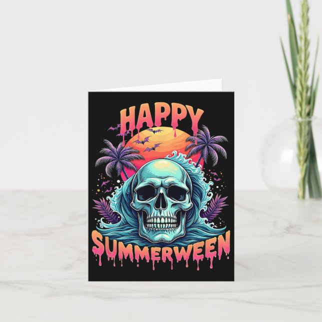 Happy Summerween Skeleton Summer Watermelon Jack-o Card (Front)