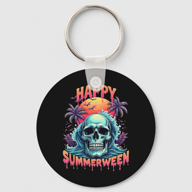 Happy Summerween Skeleton Summer Watermelon Jack-o Key Ring (Front)