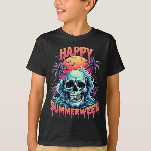 Happy Summerween Skeleton Summer Watermelon Jack-o T-Shirt (Front)