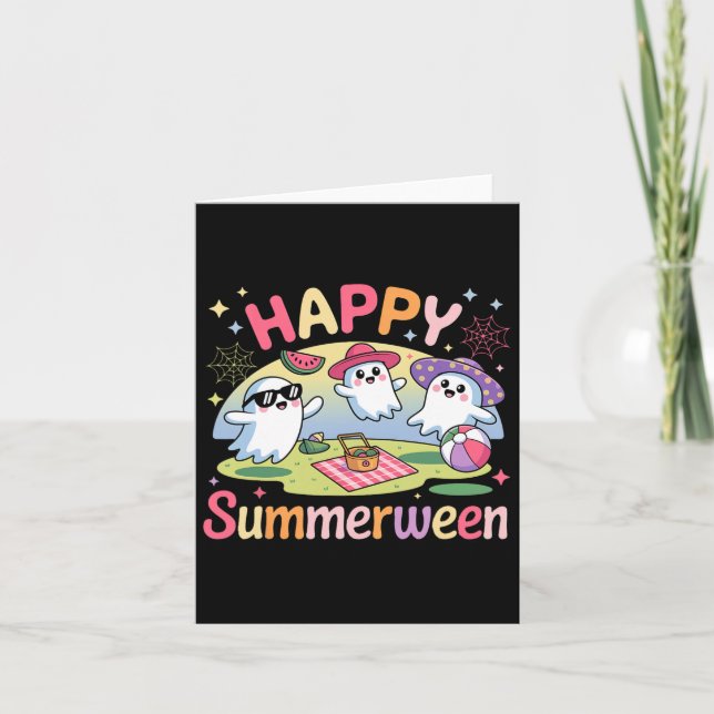 Happy Summerween Summer Halloween Ghost  Card (Front)