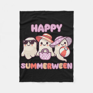 Happy Summerween Summer Halloween Ghost Fleece Blanket