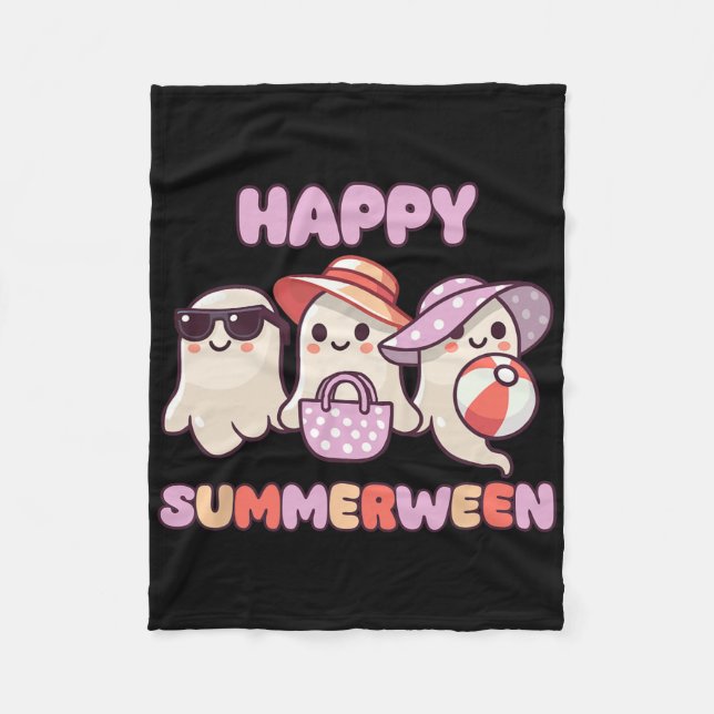 Happy Summerween Summer Halloween Ghost  Fleece Blanket (Front)