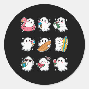 Happy Summerween Summer Halloween Ghost Women Boy  Classic Round Sticker