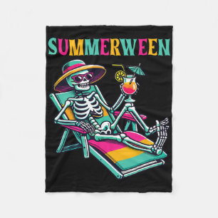 Happy Summerween Summer Halloween Skeleton Fleece Blanket