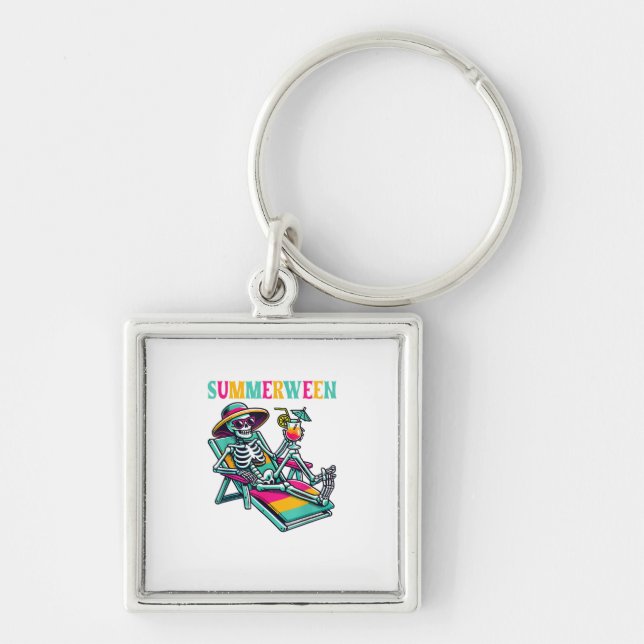 Happy Summerween Summer Halloween Skeleton Key Ring (Front)