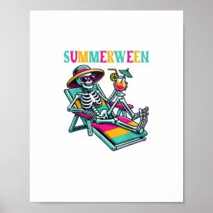 Happy Summerween Summer Halloween Skeleton Poster