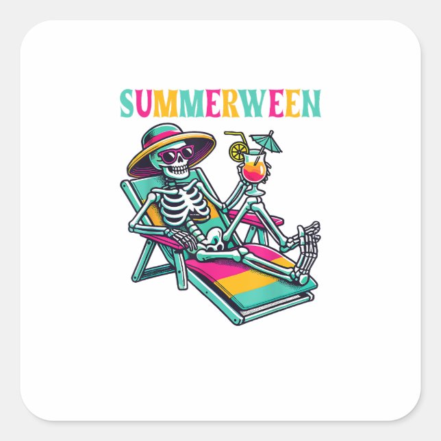 Happy Summerween Summer Halloween Skeleton Square Sticker (Front)