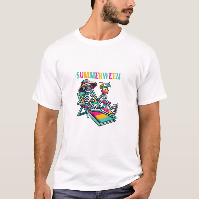 Happy Summerween Summer Halloween Skeleton T-Shirt (Front)