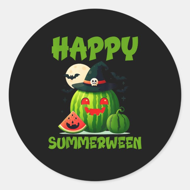 Happy Summerween Summer Watermelon Jack-O-Lantern  Classic Round Sticker (Front)