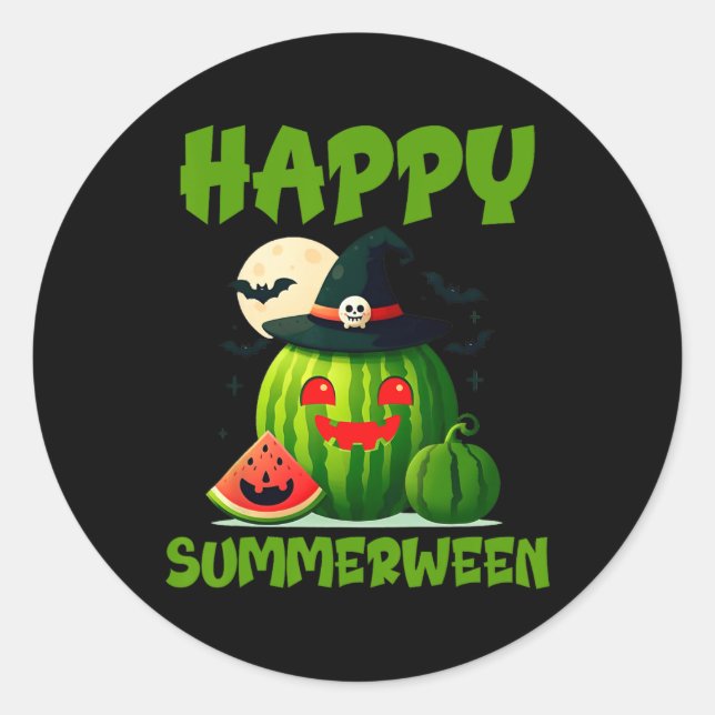 Happy Summerween Summer Watermelon Jack-o-lantern  Classic Round Sticker (Front)