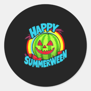 Happy Summerween Summer Watermelon Jack-o-lantern  Classic Round Sticker
