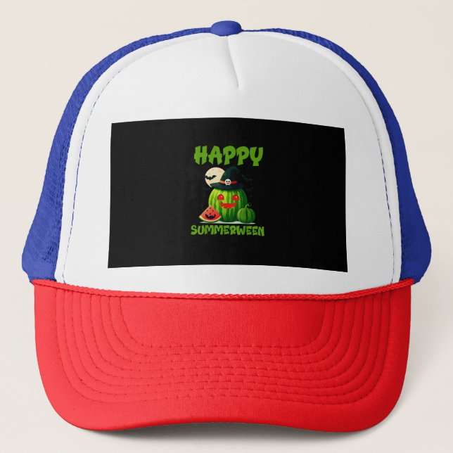 Happy Summerween Summer Watermelon Jack-O-Lantern  Trucker Hat (Front)