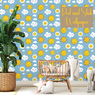 Happy Sun Clouds Kids Blue Peel And Stick Wallpaper