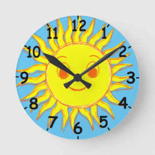 Happy Sun Face Drawing Round Clock