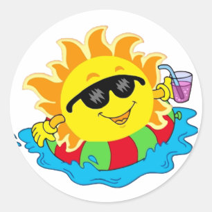 Happy Sun in the Pool Classic Round Sticker