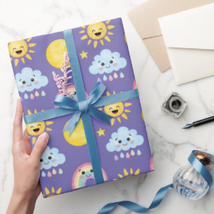 Happy Sun, Moon, Cloud and Rainbow  Wrapping Paper