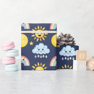 Happy Sun, Moon, Cloud and Rainbow Wrapping Paper