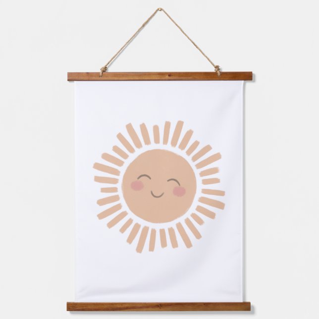 Happy Sun Neutral Nursery Decor Hanging Tapestry (Front)
