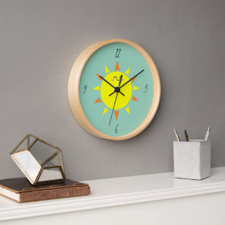Happy Sun (Teal Background) Clock
