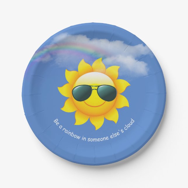 Happy Sun with rainbow and quote Paper Plate (Front)