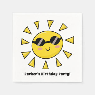 Happy Sun with Sunglasses Birthday Party Napkin