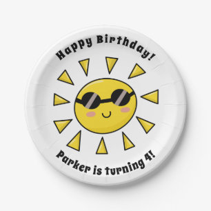 Happy Sun with Sunglasses Custom Birthday Party Paper Plate