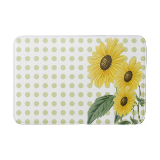 Happy Sunflowers Light Green Polkadots on White Bath Mat