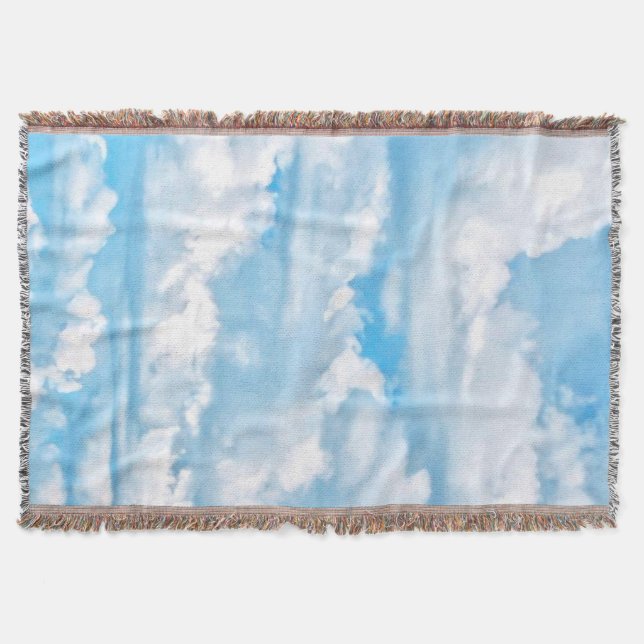 Happy Sunny Clouds Light Blue Sky Background Throw Blanket (Front)