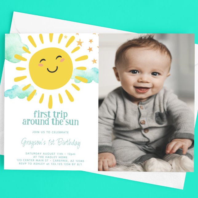 Happy Sunshine 1st Birthday Party Photo Invitation (Creator Uploaded)