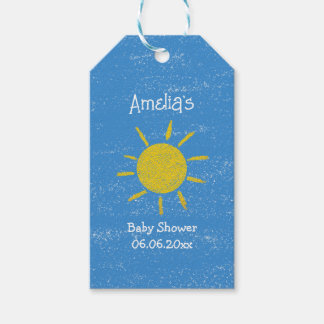 Happy Sunshine Blue Baby Shower Gift Tags
