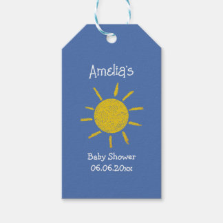 Happy Sunshine Blue Baby Shower Gift Tags