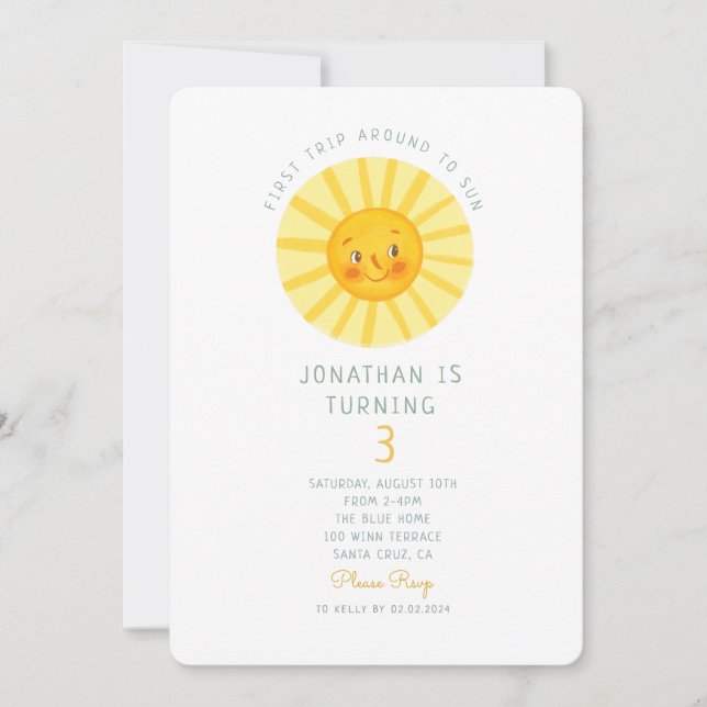 Happy Sunshine First Trip Birthday Invitation (Front)