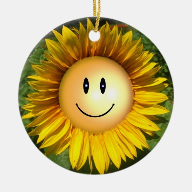 Happy Sunshine Flower Ceramic Tree Decoration (Front)