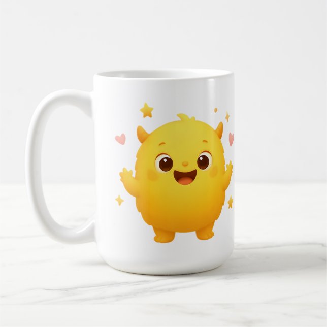 Happy Sunshine Monster Kids Mug — Cheerful Yellow (Left)