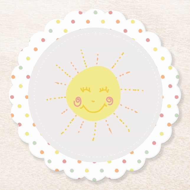 Happy Sunshine polkadot Party Paper Plate Coaster (Front)