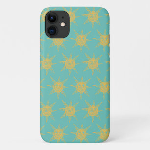 Happy Sunshine Suns Pattern teal Case-Mate iPhone Case