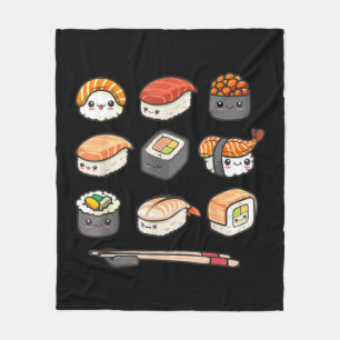 Happy Sushi Anime Kawaii Set Japanese Food Lover O Fleece Blanket