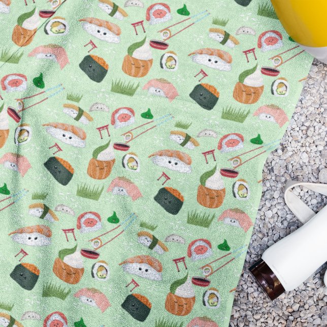 Happy Sushi Kawaii  Beach Towel (Creator Uploaded)