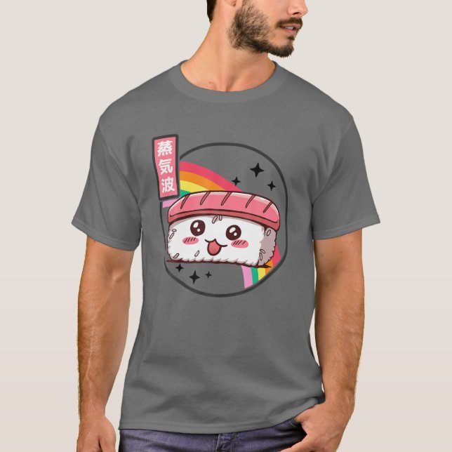 Happy Sushi Rainbow Retro Japan Style Otaku Vaporw T-Shirt (Front)