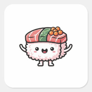 Happy Sushi Slice – Cute Kawaii Illustration Square Sticker